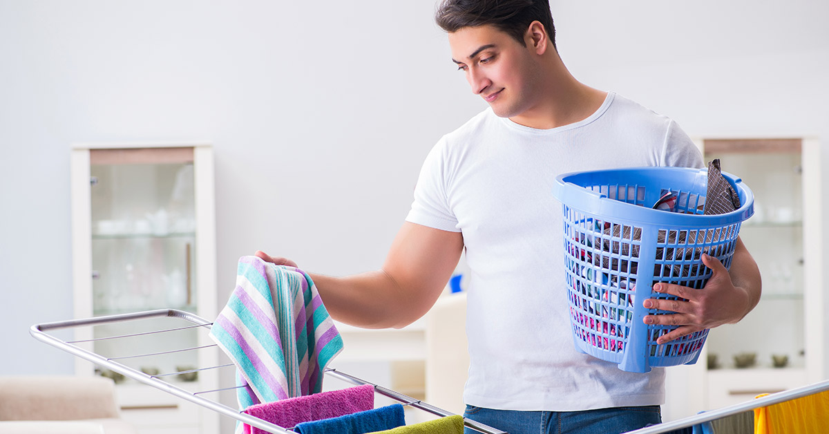 man doing chores