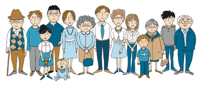 animated image of a large extended family