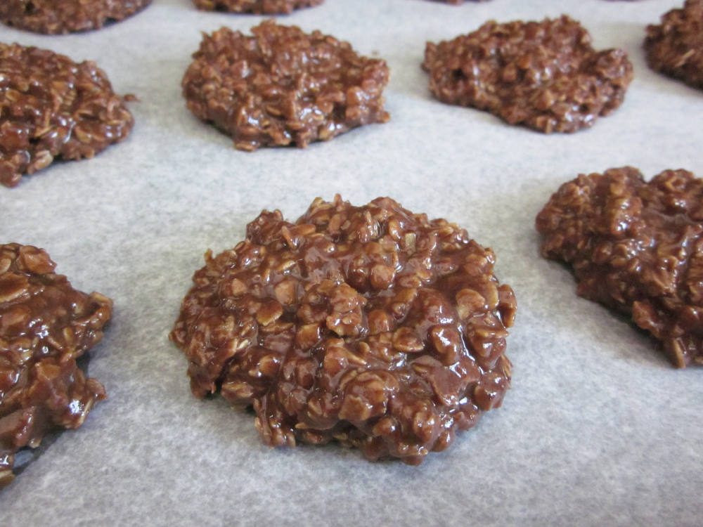 No bake cookies cooling on wax paper