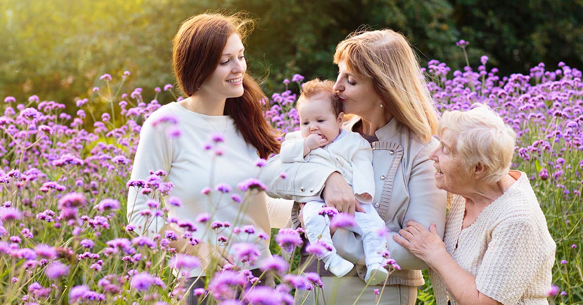 4 generations of a family in a flowery feild