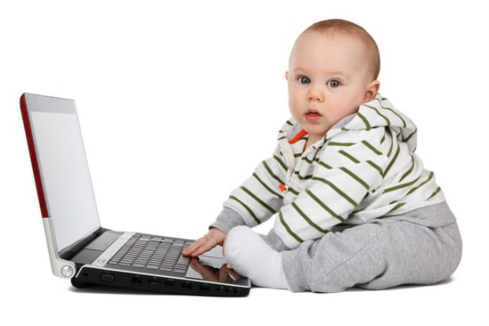 baby at a computer