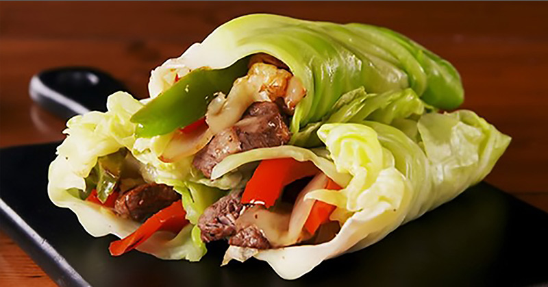 cabbage wrapped philly cheesesteak