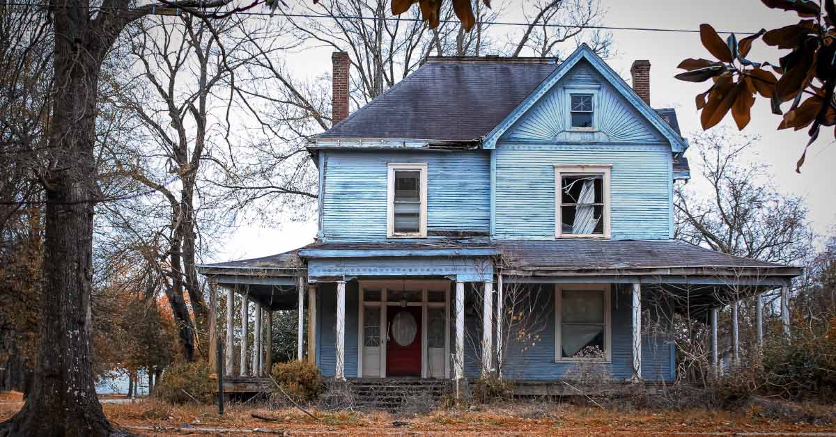 old blue farm house