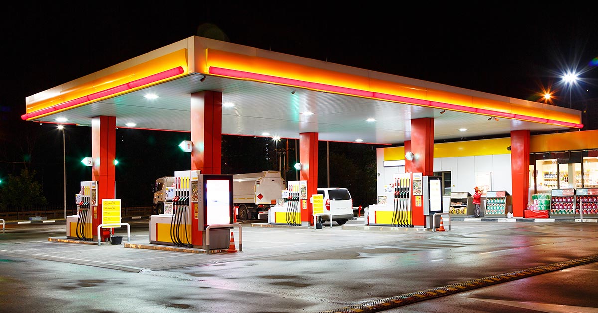 gas station at night