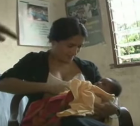 Salma Hayek breastfeeding another woman's baby