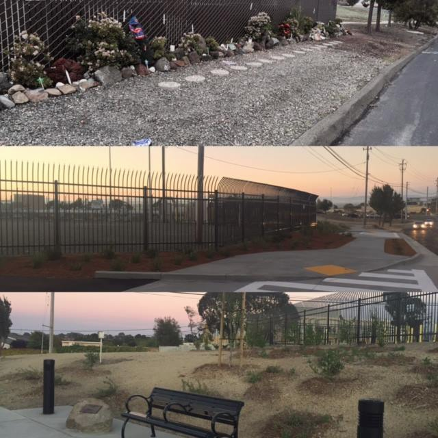 Before and after piture of the memorial