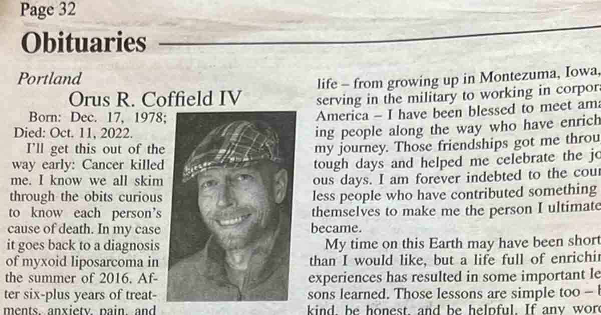 Man who wrote his own obituary gives a glipse of what its like to die