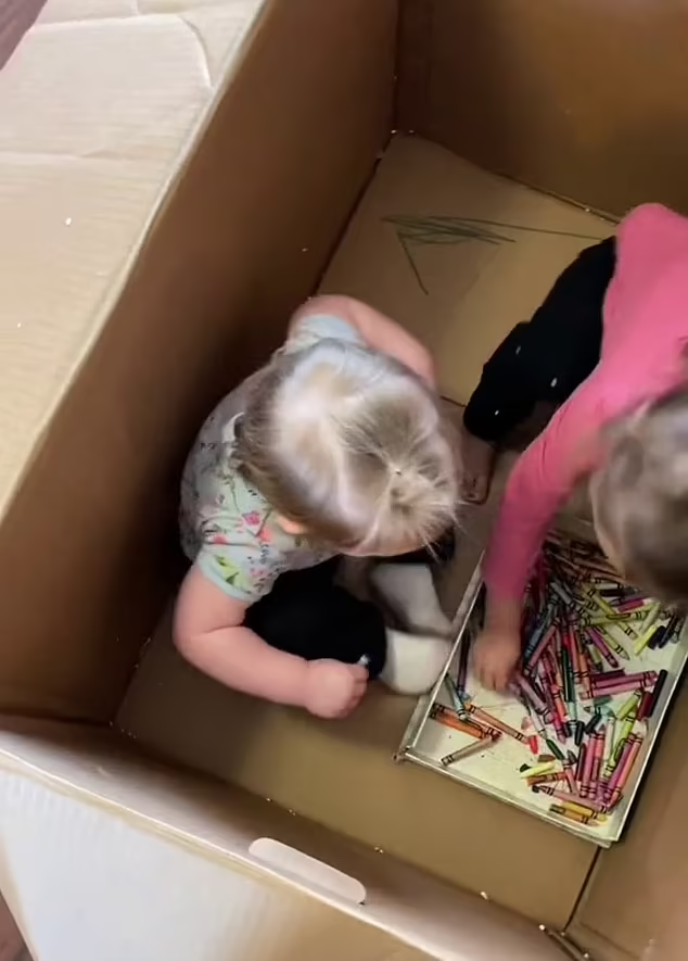 Happy kids in a box