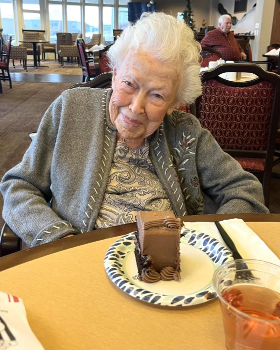 Bailey likes desserts, like this chocolate cake.