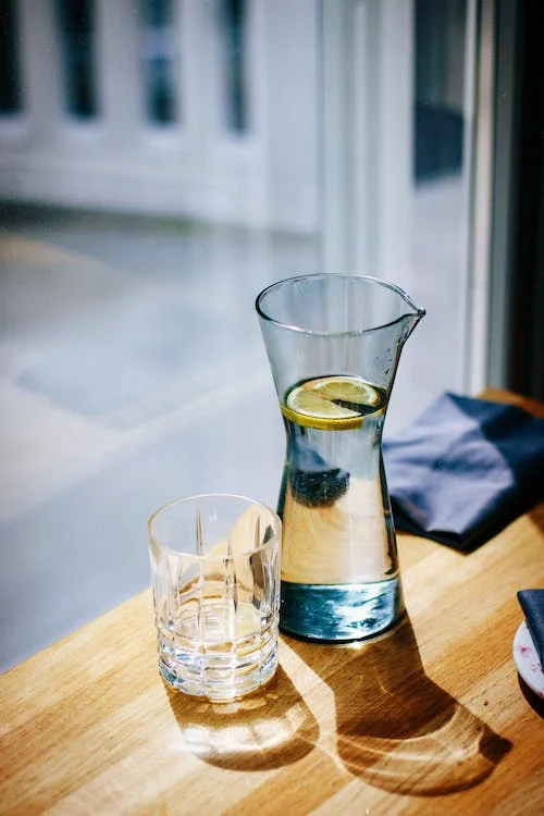 Jug of water on table