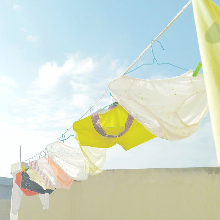 Panties hung outside on a washing line