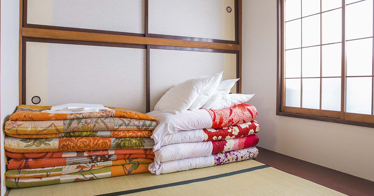 folded bedding in Japanese style room