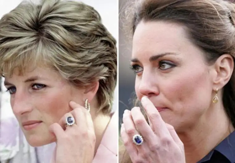 Kate Middleton inherited the 12-carat sapphire ring surrounded by 14 solitaire diamonds set in white gold