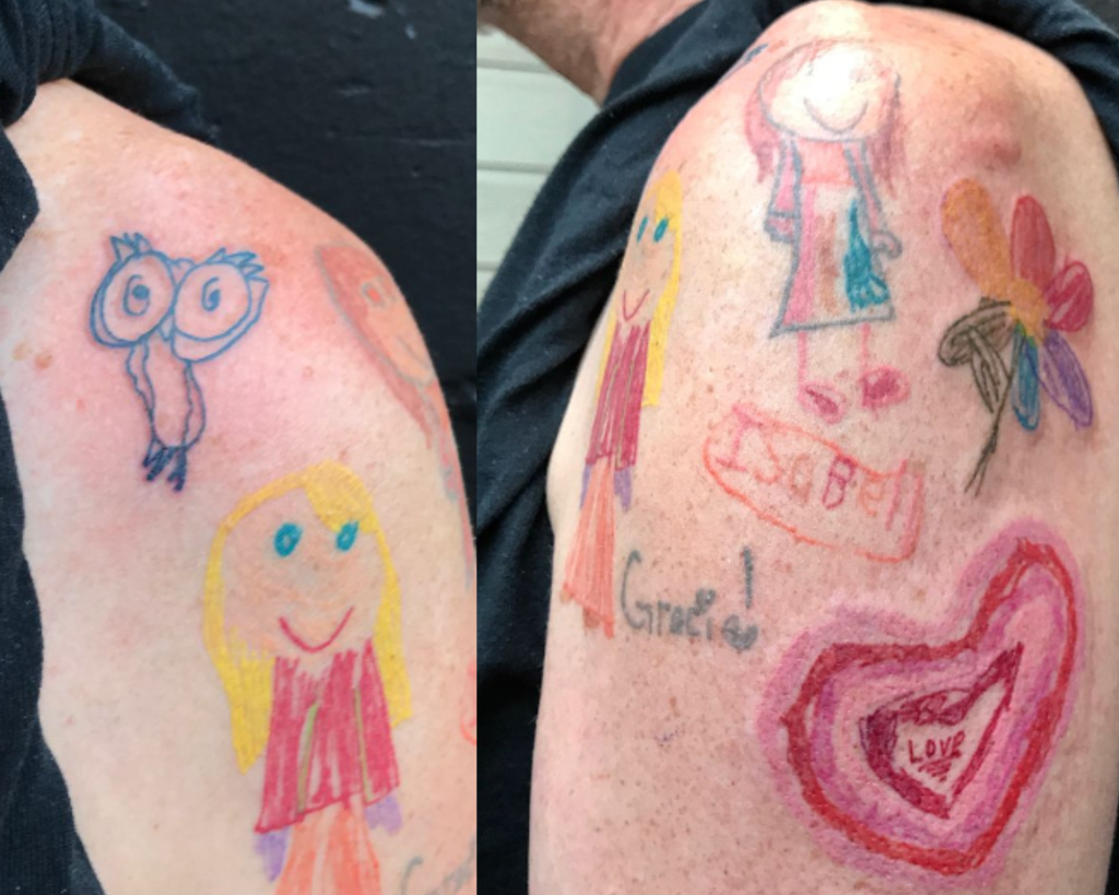 This dad got his daughter's sketches tattooed on his arm