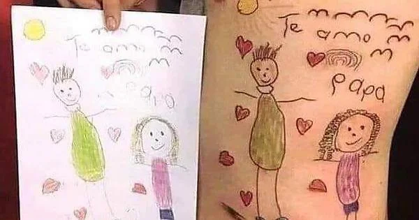 dad gets tattoo of daughter's last drawing before she perished