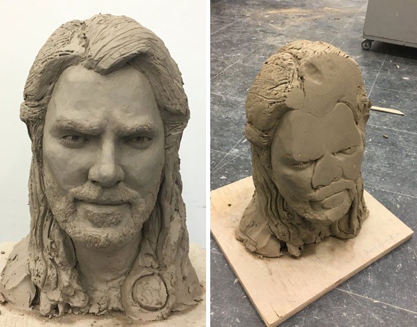 Left: Completed sculpture. Right: ruined sculpture