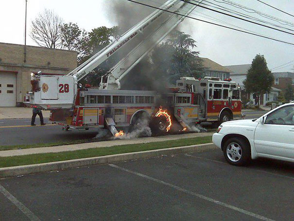 Fire truck on fire