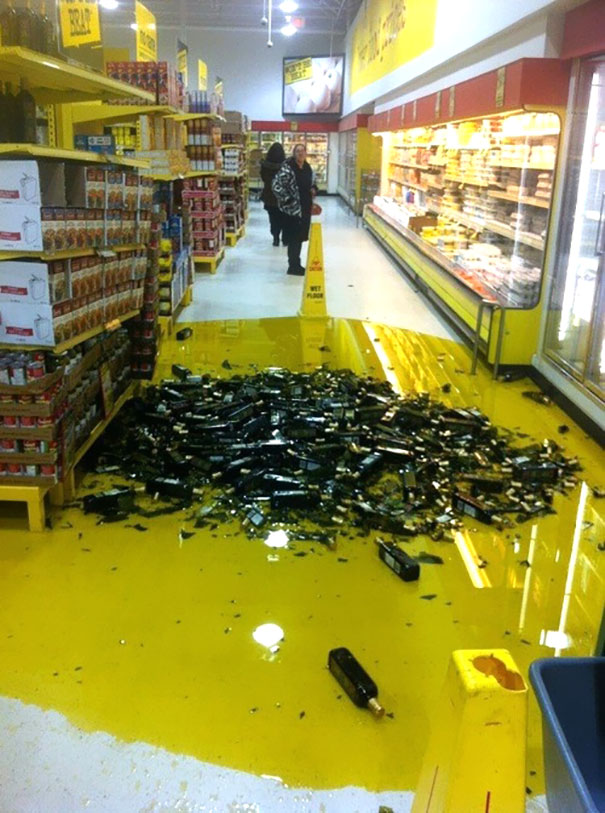 Pile of broken olive oil bottles
