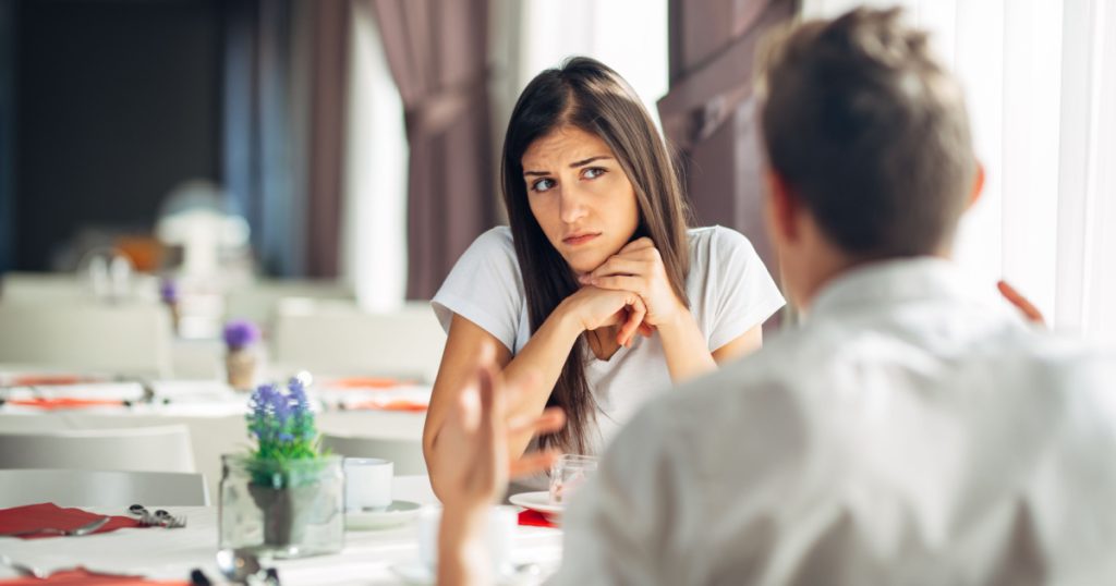 Worried woman doubting.Angry female despise partners actions,agitated person having relationship problems.Revealing the truth.Wandering,not listening conversation.Not convinced.First impression