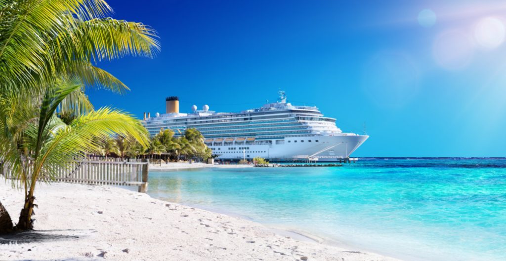 Cruise To Caribbean With Palm tree On Coral Beach

