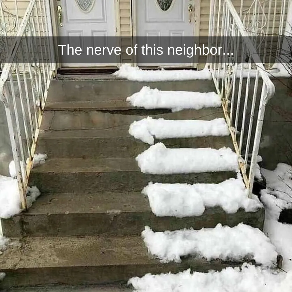 Snow swept from half the stairs