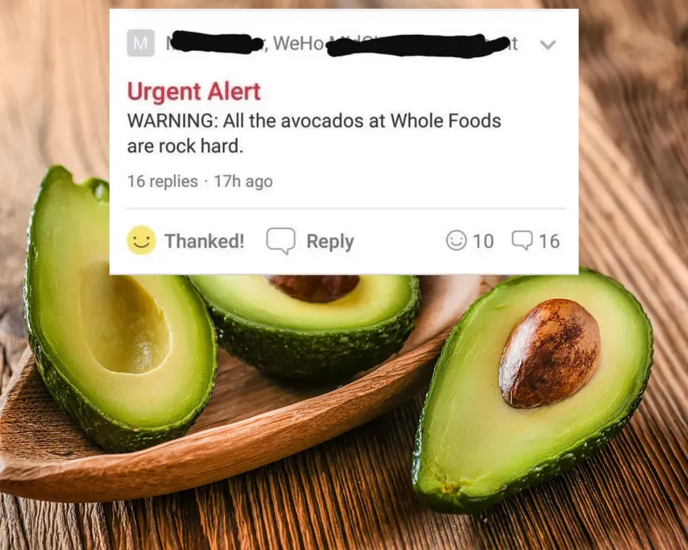 Warning that avocados are rock hard 