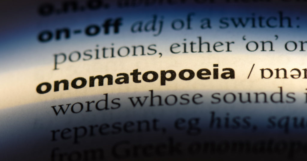 onomatopoeia word in a dictionary. onomatopoeia concept.
