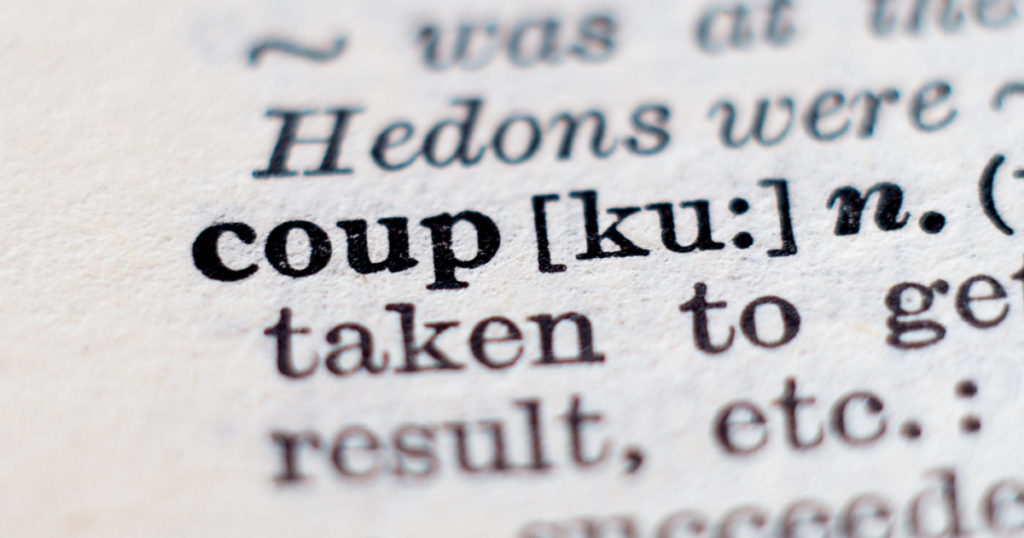Dictionary definition of word coup. Selective focus.
