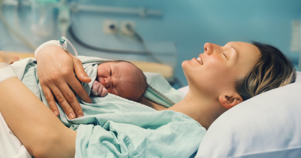 New mom and baby in hospital