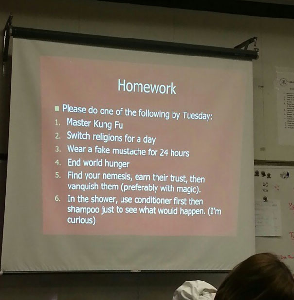 Funny list of homework