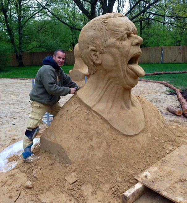 Giant sand sculpture made by teacher