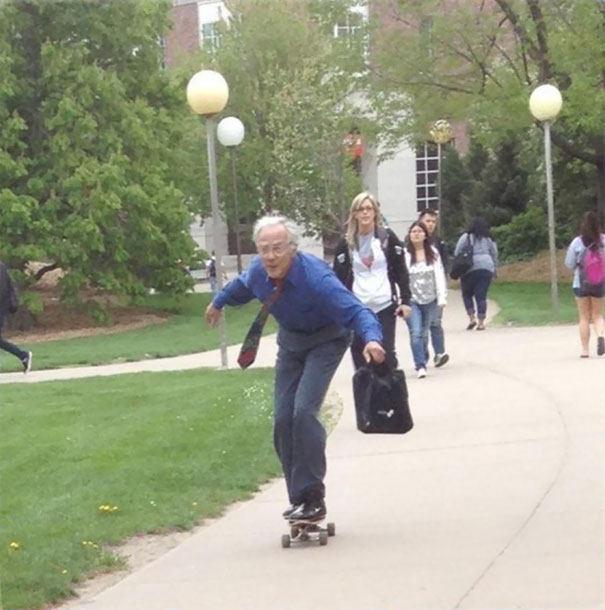 Teacher on a skateboard
