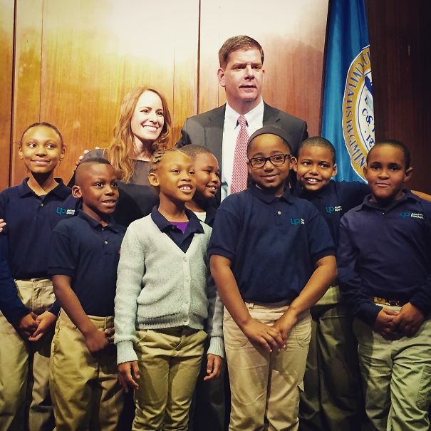 Nikki Bollerman, with her students and Marty Walsh.