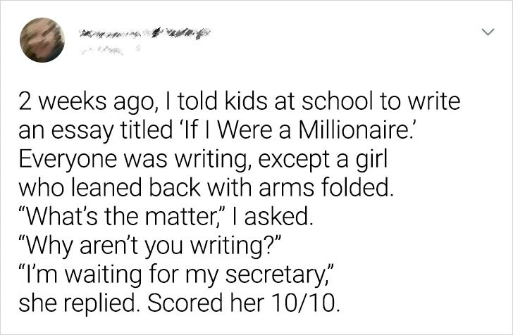 Girl had snarky comment for essay