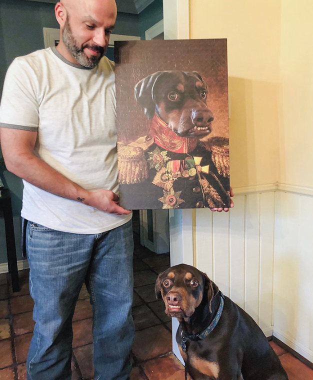 Dog's portrait next to dog