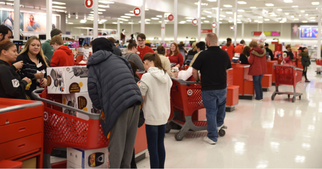 Raleigh, NC/United States- 11/23/2018: Customers purchase discounted door busters at Target on Black Friday.