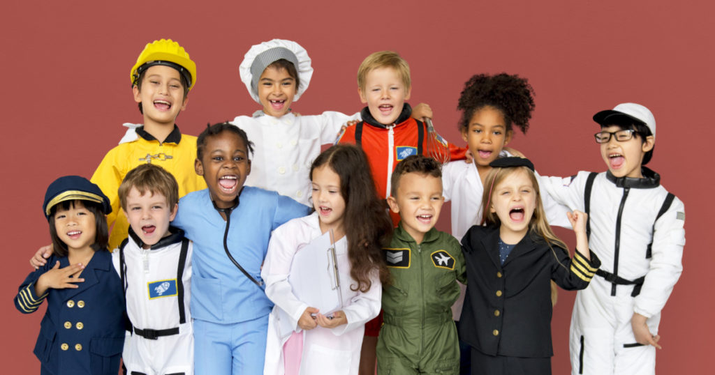 Group of Diverse Kids Wearing Career Costume Studio Portrait
