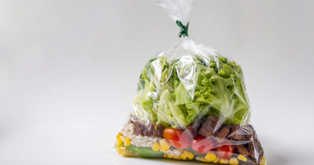 Salad in plastic bag for health.
