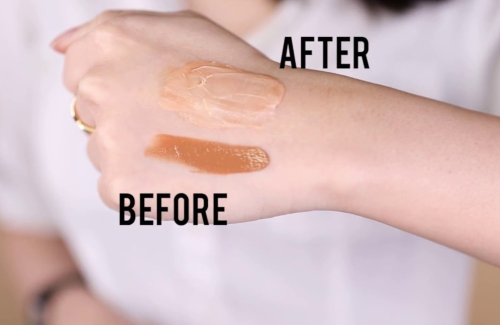 consider mixing in a light-tinted moisturizer to tone down the foundation's color.