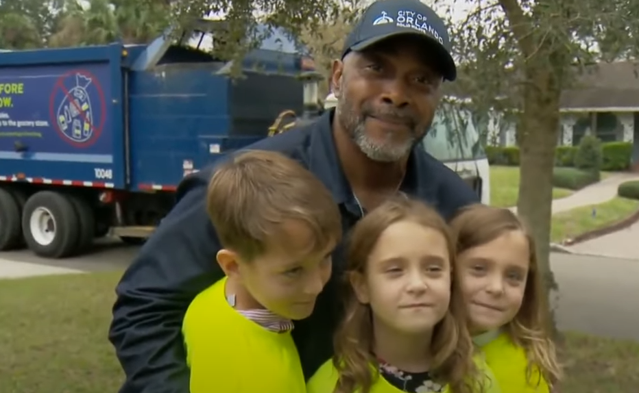 Garbage man Tony Parker and the 7 year old triplets