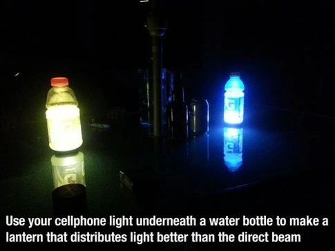Fashion a snug light wherever you are using this straightforward hack. Just activate your smartphone flashlight and place it beneath a water bottle.