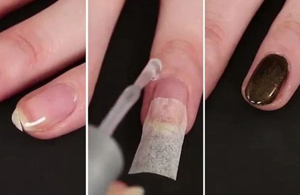 A smart beauty hack: All you need is a tea bag and a bit of nail glue. 