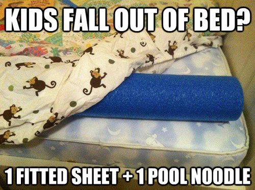 Secure with a fitted sheet and a pool noodle.