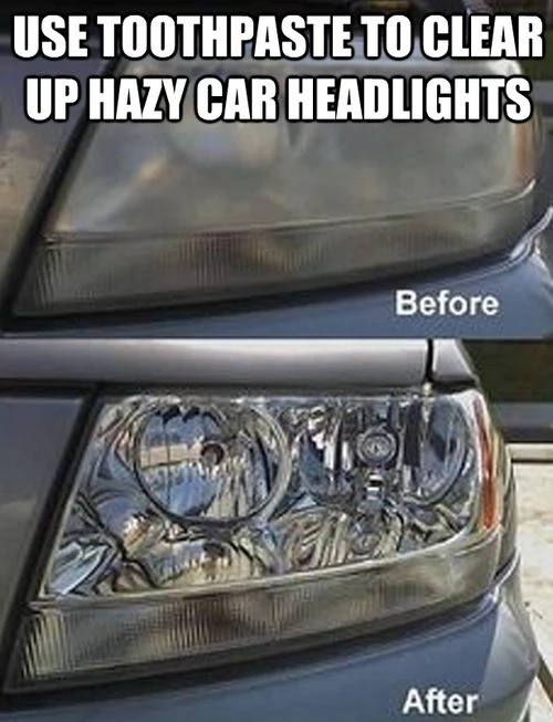 Eliminate haze from car headlights by cleaning them with toothpaste.
