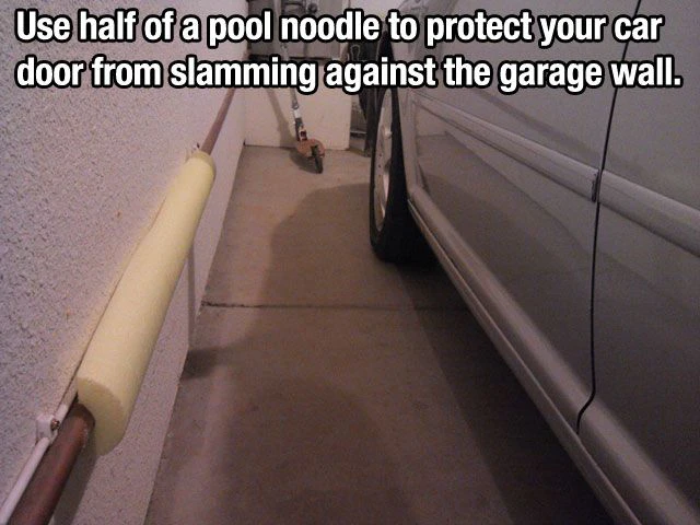 Employ an old pool noodle in this easy life hack. You can attach it to your garage wall to shield your car from accidental damage.