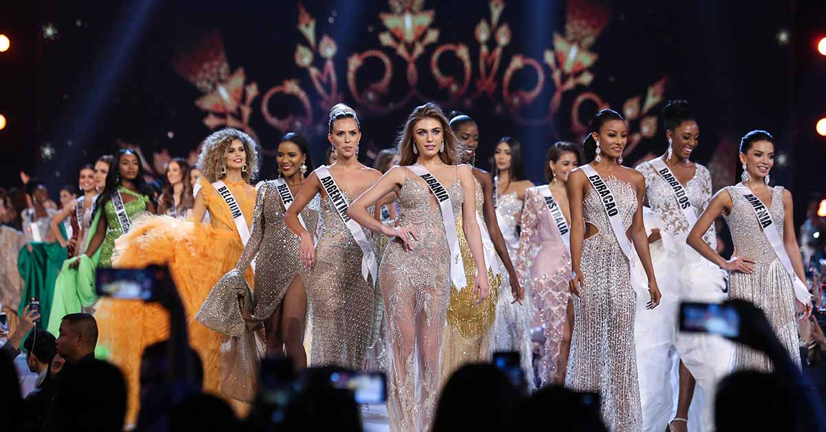Miss Universe contestants walk on stage during the Miss Universe 2018 preliminary round, the final to be held in Bangkok on 17 December.