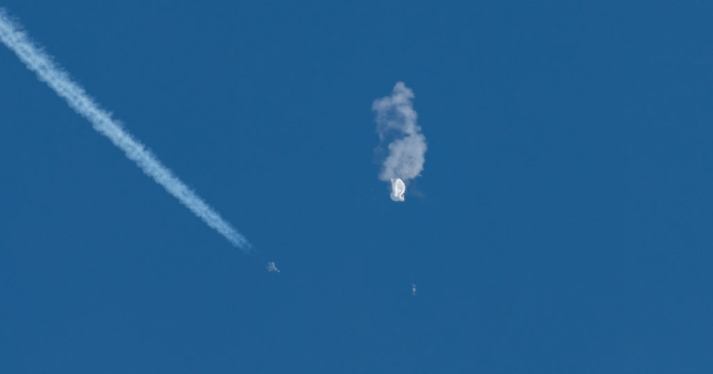 Myrtle Beach, SC USA February, 4,2023: Chinese spy balloon shot by F22