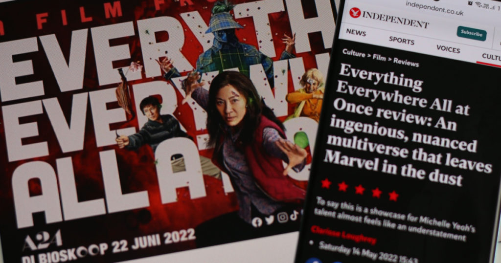 Independent UK Movie review Everything Everywhere All at Once. Michelle Yeoh. Jakarta - March 15 2023.