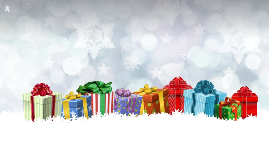 A line of Christmas gifts