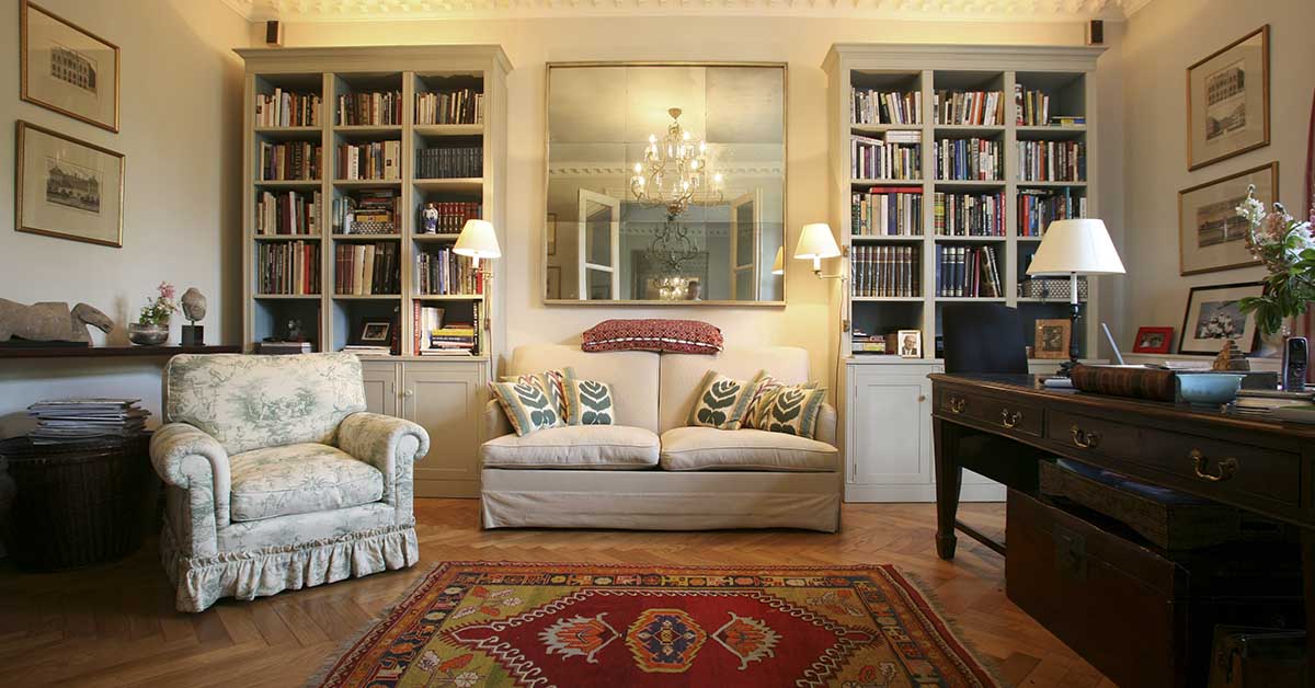 Luxury and classic style living room with bookshelf